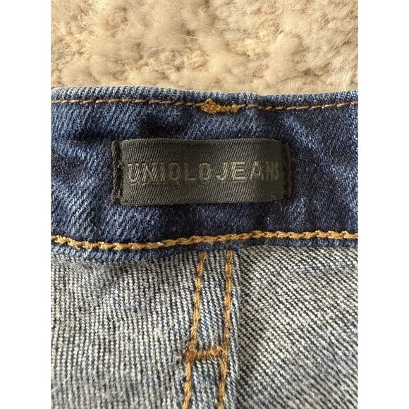 Uniqlo Sz 28 High Rise Slim Flared Jeans Blue Stretch Denim Pants - Picture 10 of 14